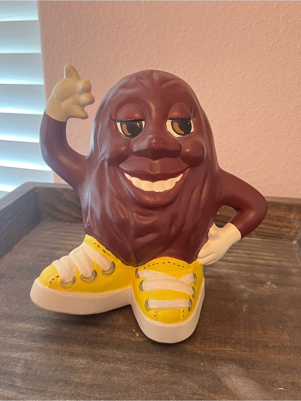 Vintage Style Chocolate Brown Raisin Mascot Figurine with Yellow Shoes
